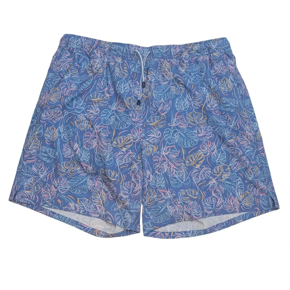 Peter Millar Seaside Swim Trunks Mens XL Blue Tropical Leaf Print 7